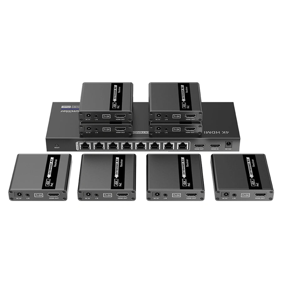 LENKENG LKV728P - 1-In-8-Out 4K@30Hz HDMI Extender. 1x HDMI 8x RJ45 out Compatible w/ CAT6/6a/7 Cables
