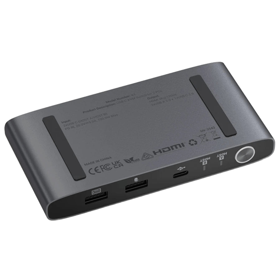 MINIX K1 USB-C KVM Switch for 1 Monitors 2 Computers, 4K120Hz HDR, 100W PD 3.0, Dual USB-C Input KVM Switches, Share Keyboard & Mouse, Aluminum Design, Compatible with Windows, Mac, Linux, Android
