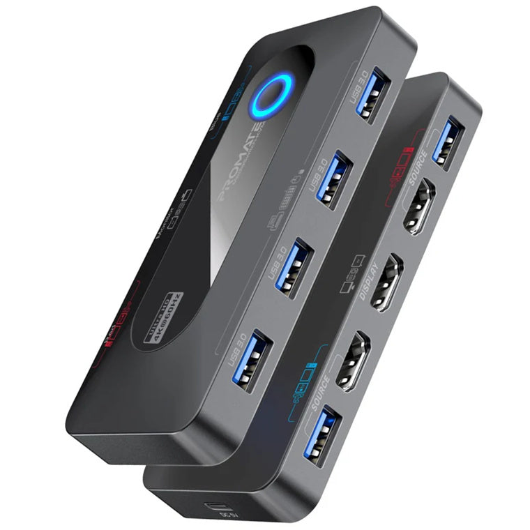 Promate MEDIASWITCH-KVM - KVM Switch w/ 4x USB-A 3.0 5Gbps Outputs & 4x HDMI 4K@60Hz Ports