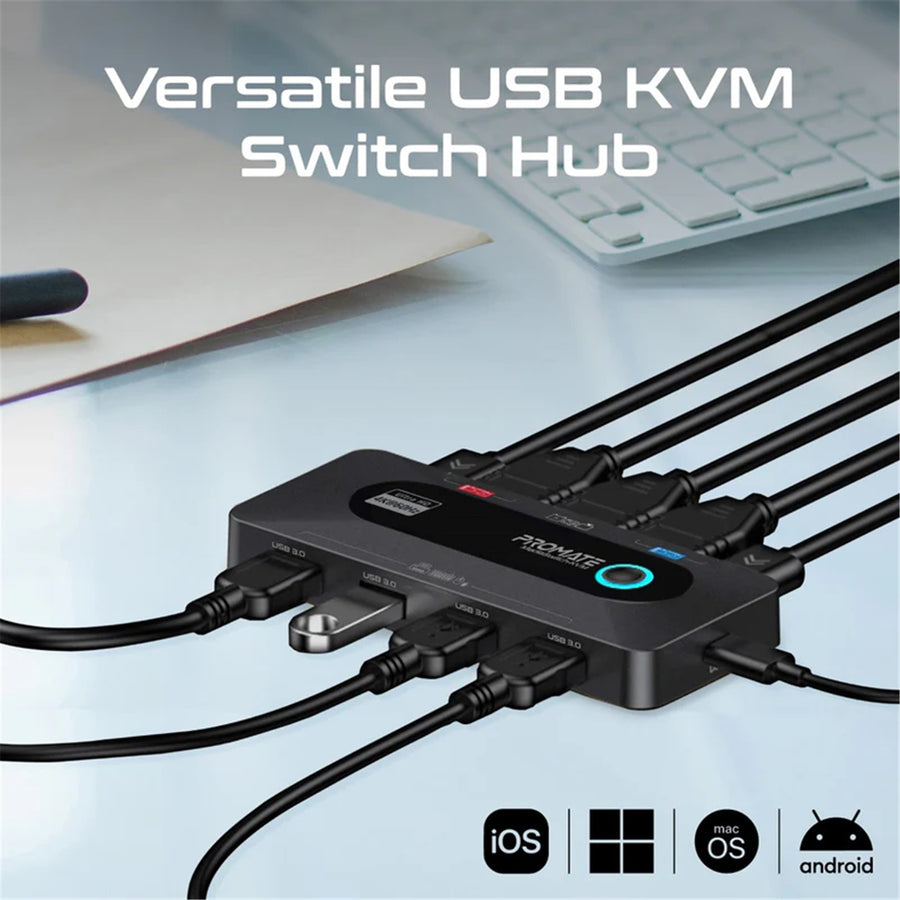 Promate MEDIASWITCH-KVM - KVM Switch w/ 4x USB-A 3.0 5Gbps Outputs & 4x HDMI 4K@60Hz Ports