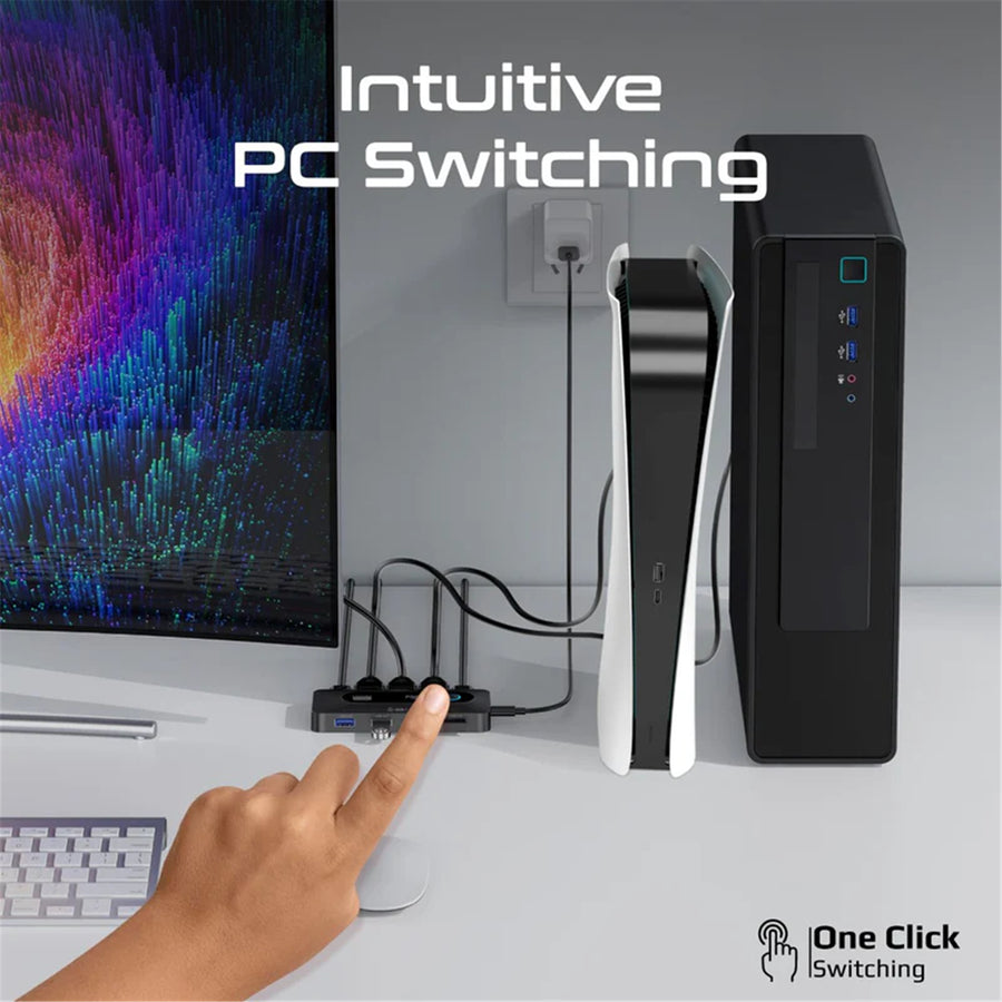 Promate MEDIASWITCH-KVM - KVM Switch w/ 4x USB-A 3.0 5Gbps Outputs & 4x HDMI 4K@60Hz Ports