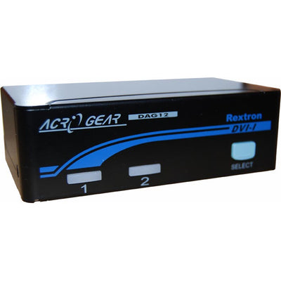 DAG12-BK - REXTRON 1-2 Automatic DVI USB KVM Switch. Share 1x USB Keyboard, Mouse and DVI-D Video with 2x CPUs. Colour Black.