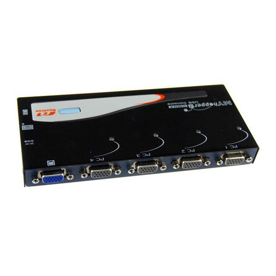 REXTRON KUMH4 - 4 Port USB KVM Switch. 1x USB k/b/USB Mouse/Video w/ 4x PCs. USB / VGA leads