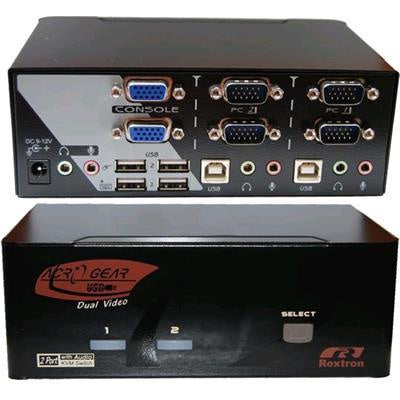 REXTRON KADG122 - Dual View 2 Port VGA/USB KVM Switch w/ Audio