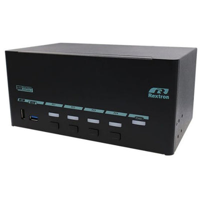 REXTRON PAAG-E3144B - 4 Ports 8K Quad Monitor DisplayPort 1.4 KVM Switch w/ USB 3.2 Gen 1, Hotkey Control