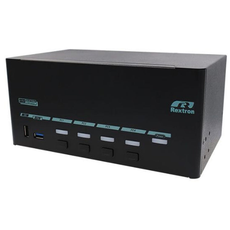 REXTRON PAAG-E3144B - 4 Ports 8K Quad Monitor DisplayPort 1.4 KVM Switch w/ USB 3.2 Gen 1, Hotkey Control