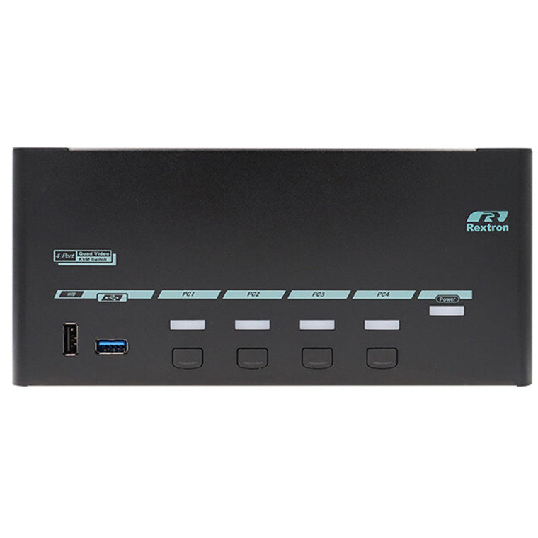 REXTRON PAAG-E3144B - 4 Ports 8K Quad Monitor DisplayPort 1.4 KVM Switch w/ USB 3.2 Gen 1, Hotkey Control