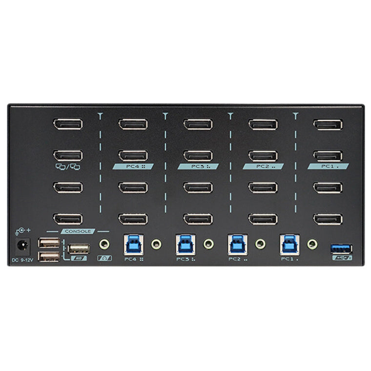 REXTRON PAAG-E3144B - 4 Ports 8K Quad Monitor DisplayPort 1.4 KVM Switch w/ USB 3.2 Gen 1, Hotkey Control