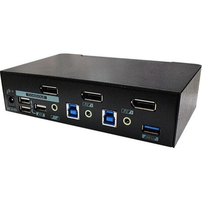 REXTRON PAAG-E3112B - 2 Ports 8K Dual Monitor DisplayPort 1.4 KVM Switch w/ USB 3.2 Gen 1 Audio Hotkey