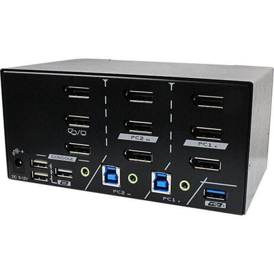 REXTRON PAAG-E3132B - 2 Ports 8K Triple Monitor DisplayPort 1.4 KVM Switch w/ USB 3.2 Gen 1 Audio Hotkey