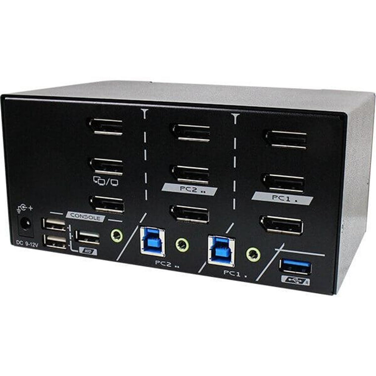 REXTRON PAAG-E3132B - 2 Ports 8K Triple Monitor DisplayPort 1.4 KVM Switch w/ USB 3.2 Gen 1 Audio Hotkey