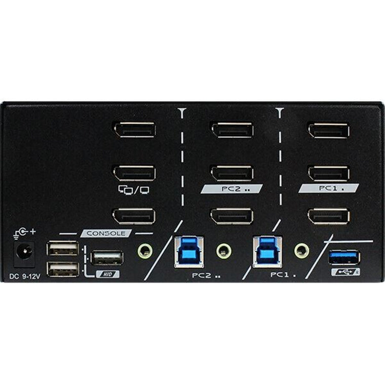 REXTRON PAAG-E3132B - 2 Ports 8K Triple Monitor DisplayPort 1.4 KVM Switch w/ USB 3.2 Gen 1 Audio Hotkey
