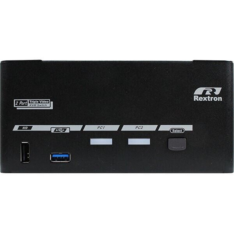 REXTRON PAAG-E3132B - 2 Ports 8K Triple Monitor DisplayPort 1.4 KVM Switch w/ USB 3.2 Gen 1 Audio Hotkey