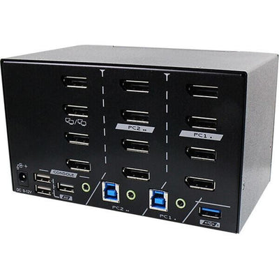 REXTRON PAAG-E3142B - 2 Ports 8K Quad Monitor DisplayPort 1.4 KVM Switch w/ USB 3.2 Gen 1 Audio Hotkey