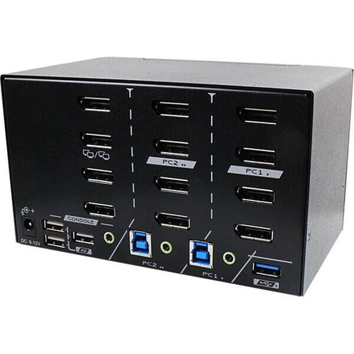 REXTRON PAAG-E3142B - 2 Ports 8K Quad Monitor DisplayPort 1.4 KVM Switch w/ USB 3.2 Gen 1 Audio Hotkey