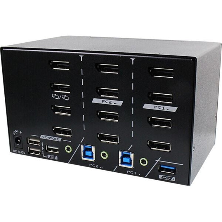 REXTRON PAAG-E3142B - 2 Ports 8K Quad Monitor DisplayPort 1.4 KVM Switch w/ USB 3.2 Gen 1 Audio Hotkey
