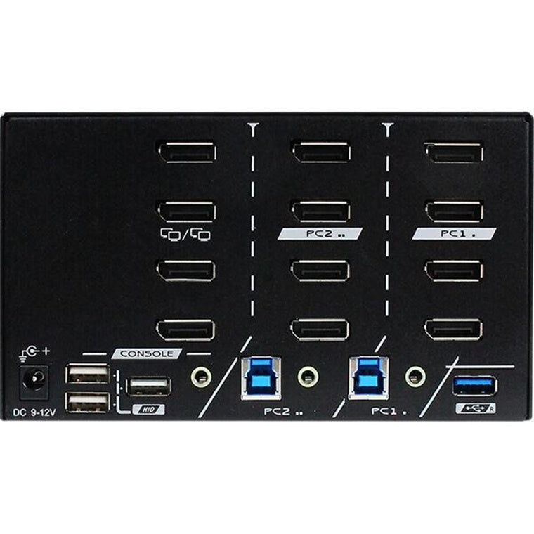 REXTRON PAAG-E3142B - 2 Ports 8K Quad Monitor DisplayPort 1.4 KVM Switch w/ USB 3.2 Gen 1 Audio Hotkey
