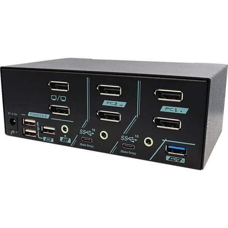 REXTRON PAAG-ET3122B - 2 Ports Dual Monitor 8K DisplayPort 1.4 KVM Switch w/ USB 3.2 Gen 2 Audio Hotkek