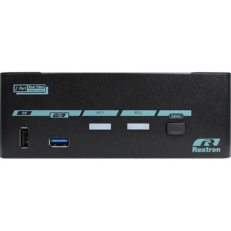 REXTRON PAAG-ET3122B - 2 Ports Dual Monitor 8K DisplayPort 1.4 KVM Switch w/ USB 3.2 Gen 2 Audio Hotkek