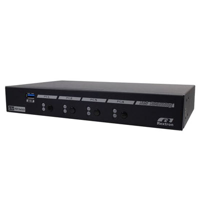 Rextron 4-Port USB-A 3.2 Gen 1 KM   Switch with Mouse Roaming Function - Allows 4 Computers to Share USB Peripherals - Flexible Preset Screen Layout of 1x4, 2x2, 1+3 or 4x1