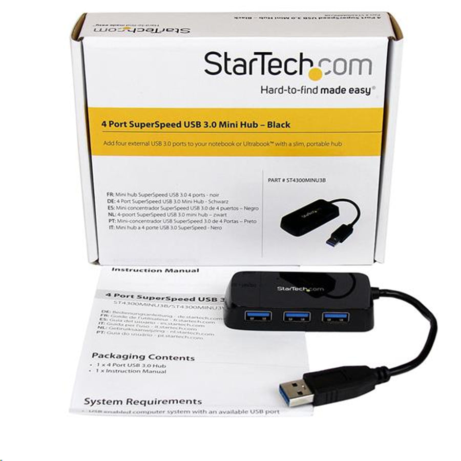 StarTech.com Tragbarer Mini-USB-3.0-Hub mit 4 Anschlüssen – Schwarz
