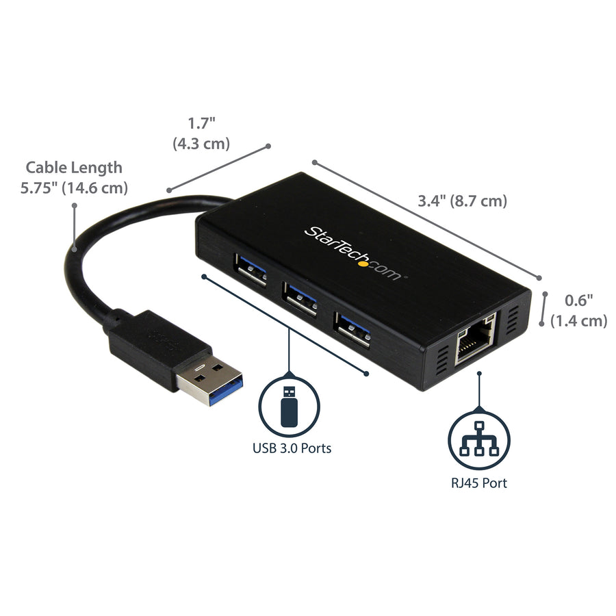 StarTech.com ST3300GU3B - Portable USB 3.0 Hub w/ Gigabit Ethernet
