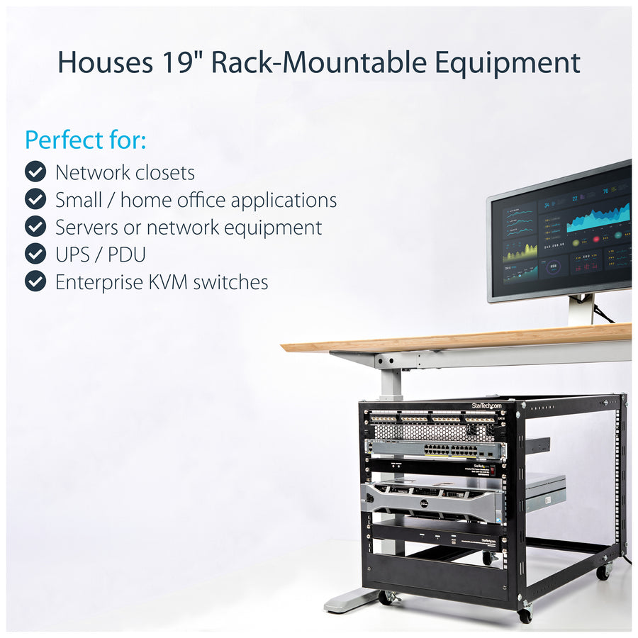 StarTech.com 4POSTRACK12U 12U 19" Open Frame Server Rack - 4 Post Adjustable Depth 56-102cm Mobile - Free Standing Rolling Network/Computer Equipment Data Rack - Dell PowerEdge HP ProLiant ThinkServer