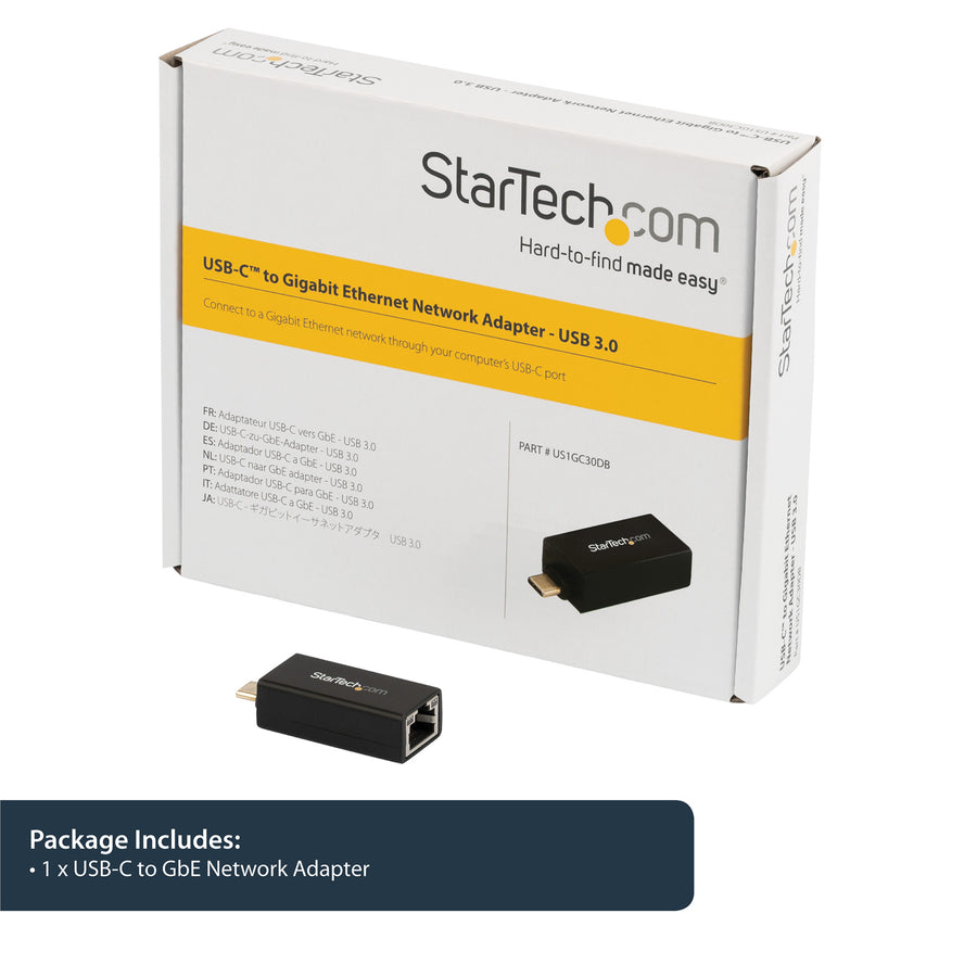 StarTech.com US1GC30DB USB-C auf Gigabit Ethernet Adapter – 1 Gbit/s NIC USB 3.0/USB 3.1 Typ C Netzwerkadapter – 1GbE USB-C auf RJ45/LAN Port Thunderbolt 3 kompatibel Windows MacBook Pro Chromebook