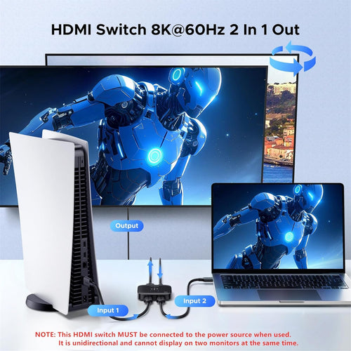 UGREEN UG-65877 HDMI Switch 2 In 1 Out - Supporting 8K 60Hz, 4K 240Hz, 4K 120Hz, 1080P 240Hz