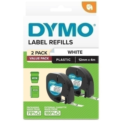 2191235 - Dymo LetraTag PlasTape Wht Pk2