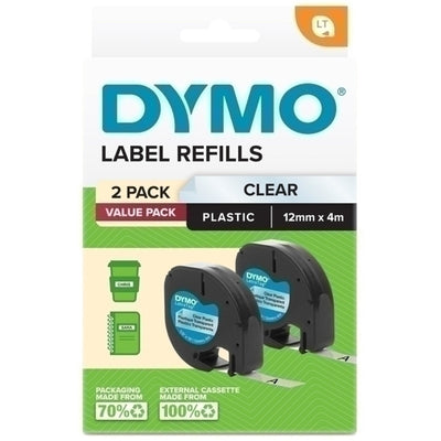 2191233 - Dymo LetraTag PlasTape Clr Pk2