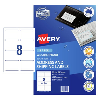 Avery 959409 Avery Weatherproof Label L7070 99.1mmx67.7mm 8up 10 Sheets