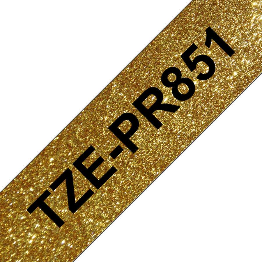 Brother TZePR851 P-Touch Black on Gold Glitter Premium Laminated Label Tape - 24mm Wide