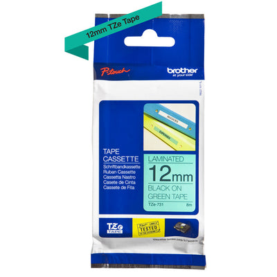 Brother Tape Black on Green TZEFX731