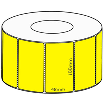 Thermal Direct 100 mm x 48 mm on a 25 mm core 1 Across Removable Yellow 750 per roll