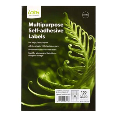 Okin ILA433 - Icon Multipurpose Labels 33 Per Sheet 70x25.4mm, Pack of 100