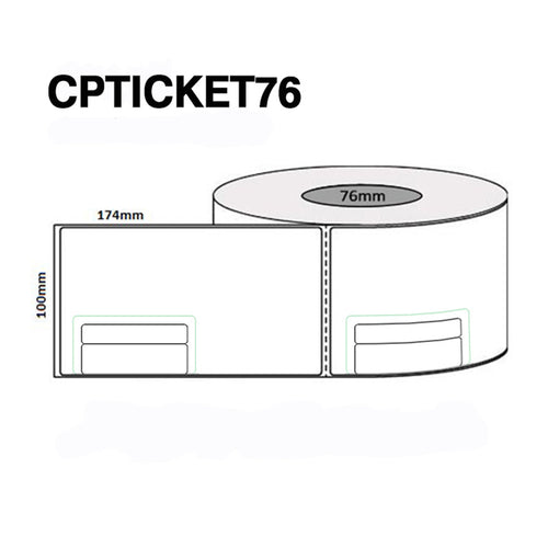 Peacock Bros CPTICKET76 Plain  Courier Labels - 100mmx174mm - 750 labels per roll on a 76mm core, outside wound with cuts Courier Post/ParcelPort Label - Internal Cuts