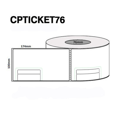 Peacock Bros CPTICKET76 Plain  Courier Labels - 100mmx174mm - 750 labels per roll on a 76mm core, outside wound with cuts Courier Post/ParcelPort Label - Internal Cuts