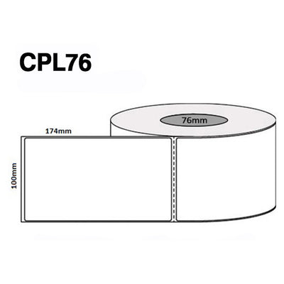 Peacock Bros CPL76 Blank 100 x 174mm labels. 750 labels per roll. 76mm core. Permanent. No internal cuts specially required by and designed for CourierPost NZ,