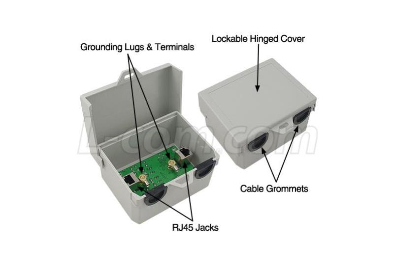 L-com LP-17 - Outdoor CAT5e 24V Ethernet PoE Compatible Lightning Surge Protector