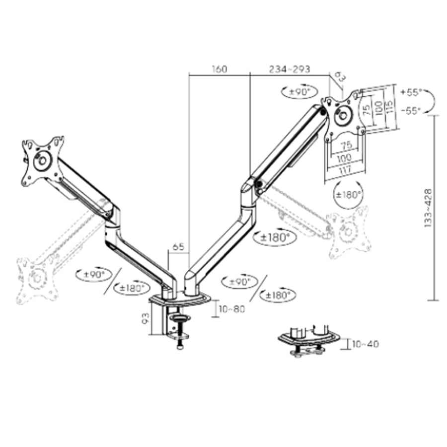 Bracom Dual Monitor Economical Spring-Assisted Monitor Arm