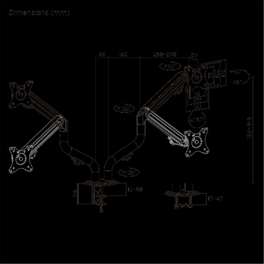 Bracom BT-DTM71-C024N - Zwei-Monitor-Monitorarm mit rohrförmigem Gasfeder-Gegengewicht