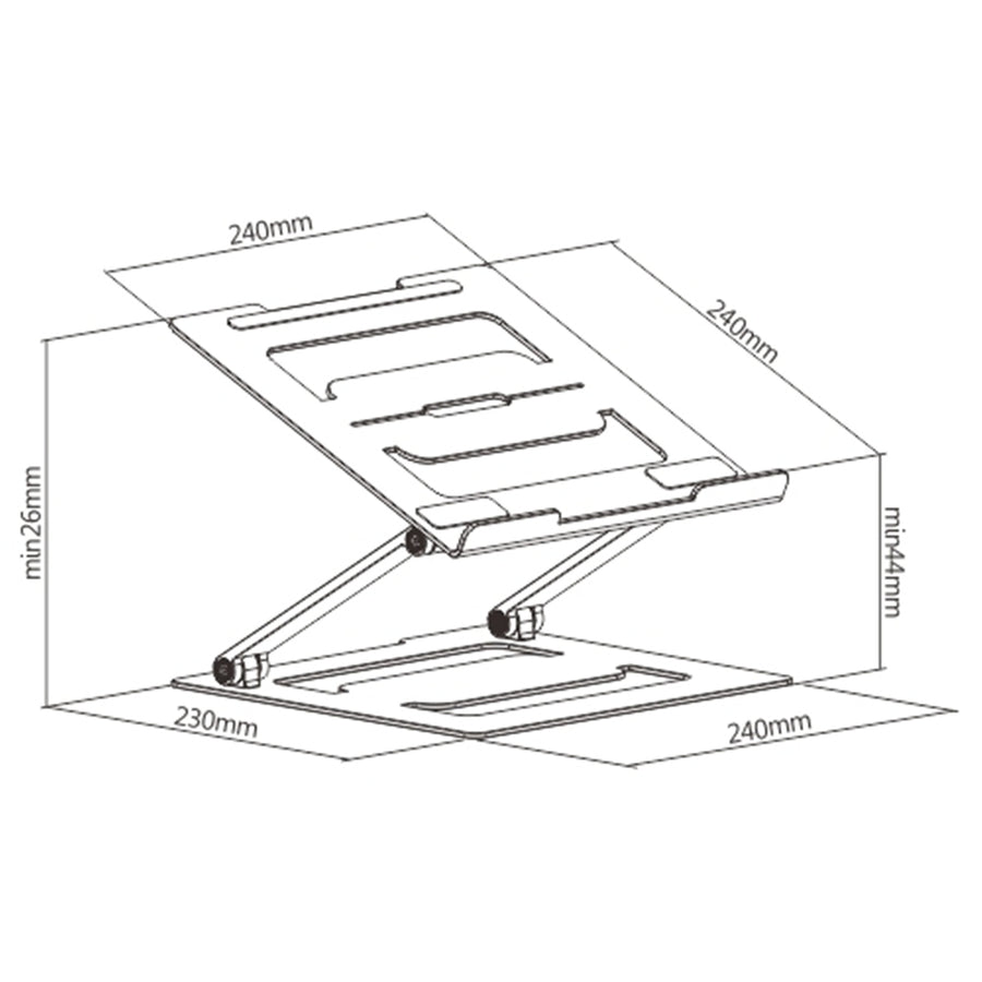 Bracom BT-FSAAS03-8S - Foldable Stepless Adjustment Aluminium Riser For Most 11"-17" laptops, tablets, and E-Readers