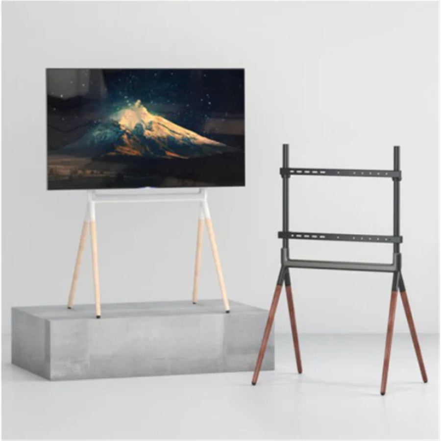 Bracom TT30-46F-01 Stilvolle TV-Bodenständer mit vier Beinen (Metall & Holz) bis 40 kg – Mattschwarz & Walnuss – 49"-70"