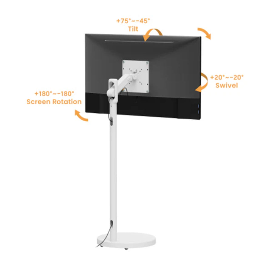 Bracom TT57-22TW Fully-Adjustable Mobile Mechanical Spring Display Floor Stand (Max. VESA:200x200) White 17"-43"