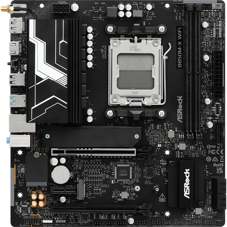 ASRock B850M-X WiFi R2.0 MATX Motherboard For AMD Ryzen 7000/8000/9000 Series CPUs Socket AM5 - AMD B850 Chipset - PCIE 5.0 - 2x M.2, 2x DDR5, 1x Internal USB 3.2 Header, 2x Internal USB 2.0 Header, 1x Internal Type C Header, Wifi 6+ BT