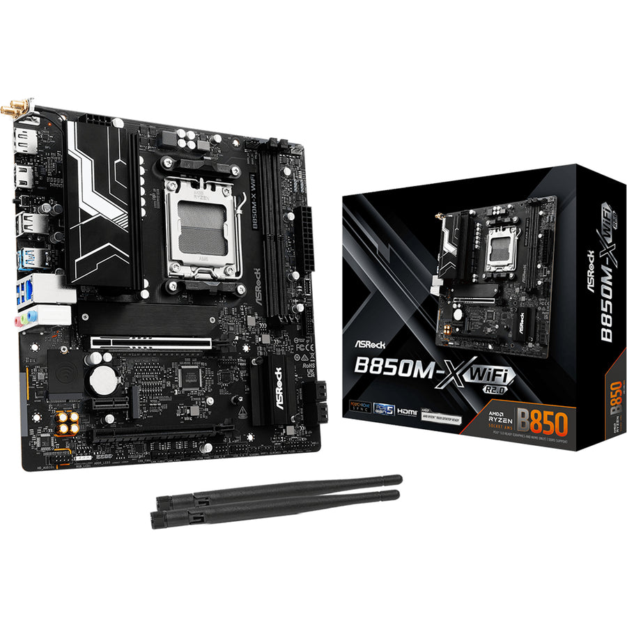 ASRock B850M-X WiFi R2.0 MATX Motherboard For AMD Ryzen 7000/8000/9000 Series CPUs Socket AM5 - AMD B850 Chipset - PCIE 5.0 - 2x M.2, 2x DDR5, 1x Internal USB 3.2 Header, 2x Internal USB 2.0 Header, 1x Internal Type C Header, Wifi 6+ BT