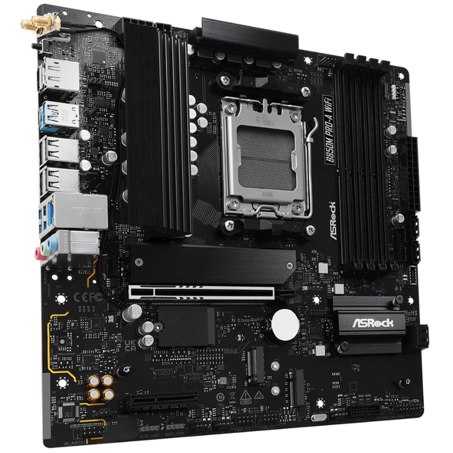 ASRock B850M Pro-A WiFi MATX Motherboard For AMD Ryzen 7000/8000/9000 Series CPUs Socket AM5 - AMD B850 Chipset - PCIE 5.0 - 3x M.2, 4x DDR5, 2x Internal USB 3.2 Header, 2x Internal USB 2.0 Header, 1x Internal Type C Header, Wifi AX+ BT