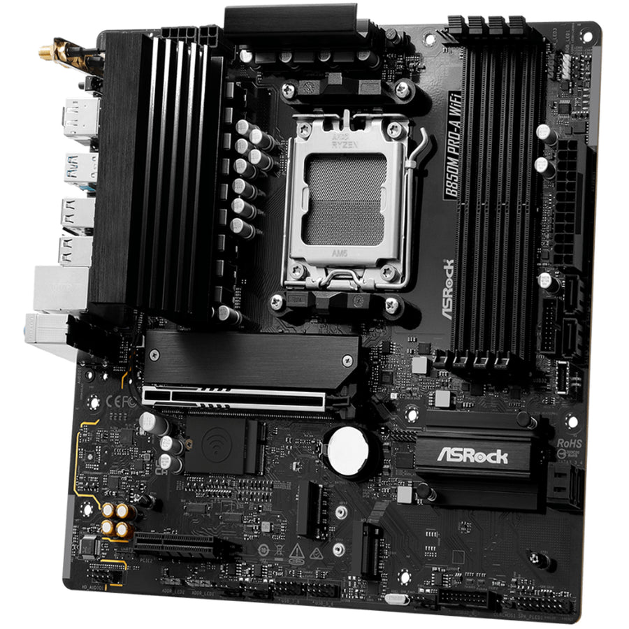 ASRock B850M Pro-A WiFi MATX Motherboard For AMD Ryzen 7000/8000/9000 Series CPUs Socket AM5 - AMD B850 Chipset - PCIE 5.0 - 3x M.2, 4x DDR5, 2x Internal USB 3.2 Header, 2x Internal USB 2.0 Header, 1x Internal Type C Header, Wifi AX+ BT