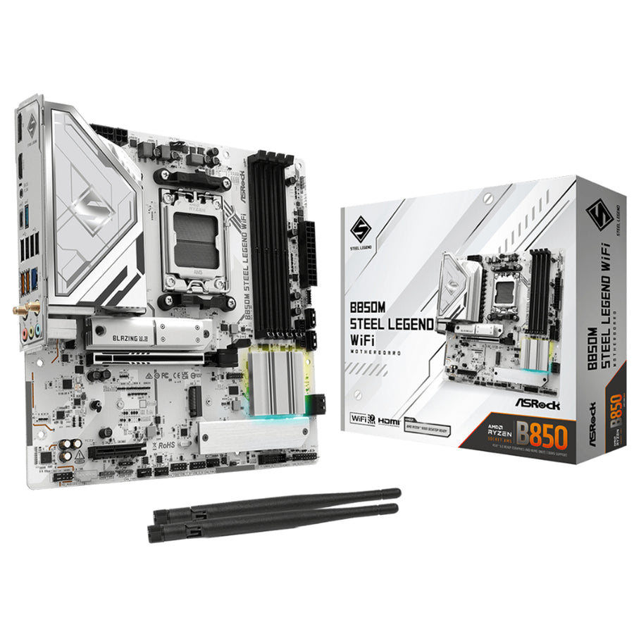 ASRock B850M Steel Legend WiFi MATX Motherboard For AMD Ryzen 7000/8000/9000 Series CPUs Socket AM5 - AMD B850 Chipset - PCIE 5.0 - 3x M.2, 4x DDR5, 2x Internal USB 3.2 Header, 2x Internal USB 2.0 Header, 1x Internal Type C Header, Wifi 7+